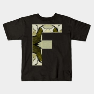 Letter F Monogram Initial Olive Green Pearl White Aesthetic Abstract Pattern Painting On Canvas Kids T-Shirt